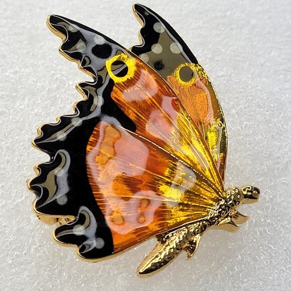 Butterfly Brooch  in vibrant Orange and gold - Picture 11 of 16